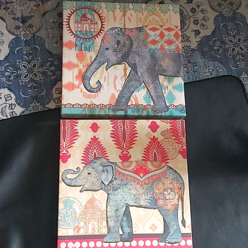 Elephant painting wall decor print set of two